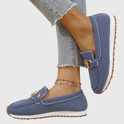 Colette Vanbright | Blue Mesh Platform Loafers with Gold Horsebit