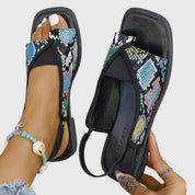 Celeste Montvaux | Square Toe Colorblock Slip-On Flat Sandals