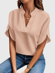 Sylvana Bretoncourt | White V-Neck Short Sleeve Blouse
