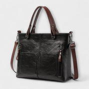 Beatrice Wyndmere | Brown Faux Leather Tote Bag with Front Pockets