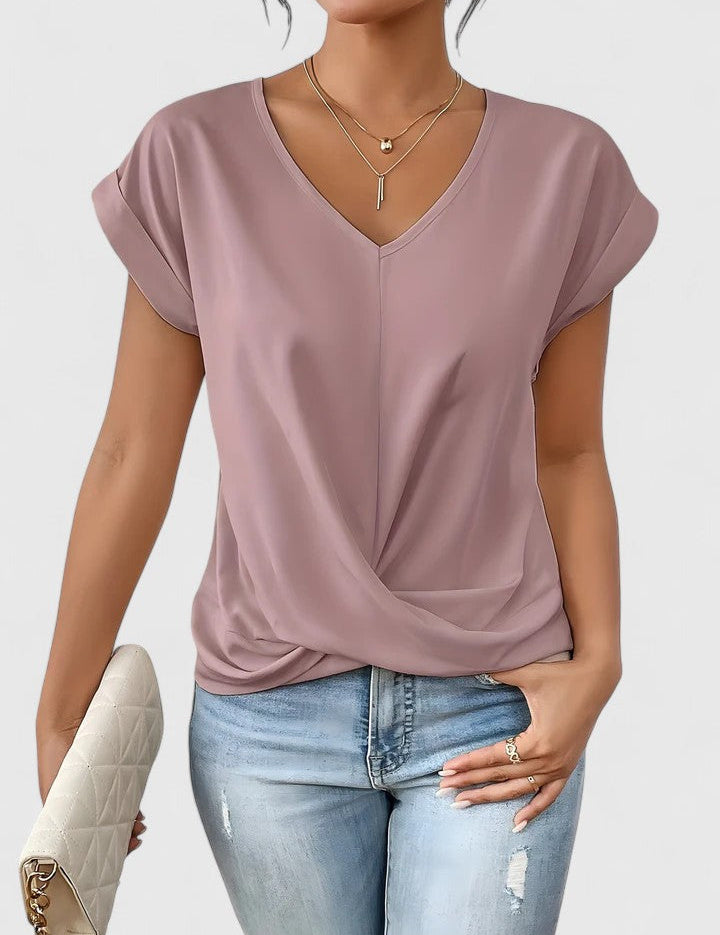 Colette Saintbourne | Beige V-Neck Twist Front Blouse