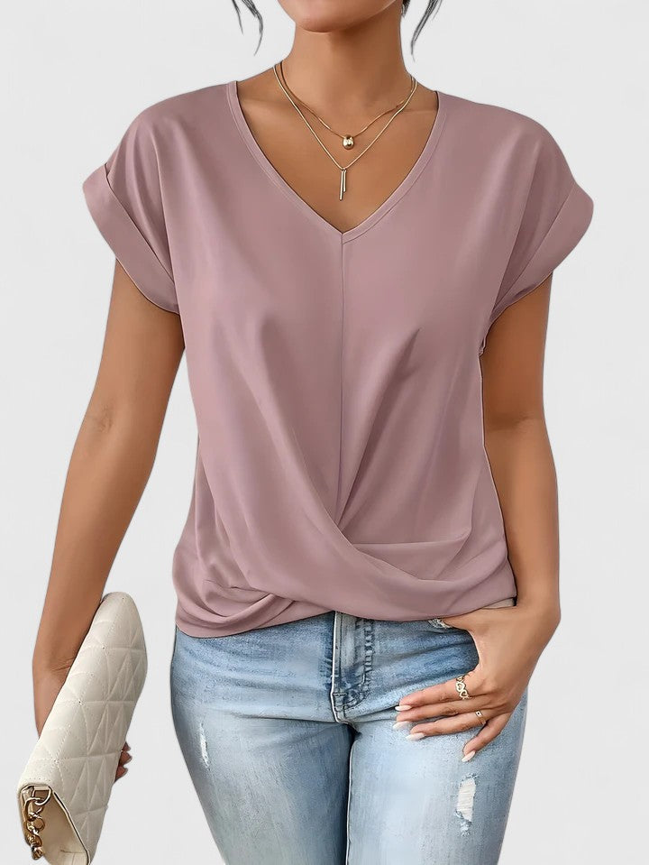 Colette Saintbourne | Beige V-Neck Twist Front Blouse