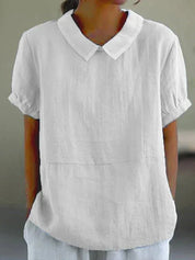 Evangeline Crestbourne | Sky Blue Peter Pan Collar Linen-Look Top