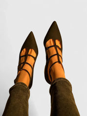 Giselle Thornbury | Black Suede Cutout Low Heel Pumps