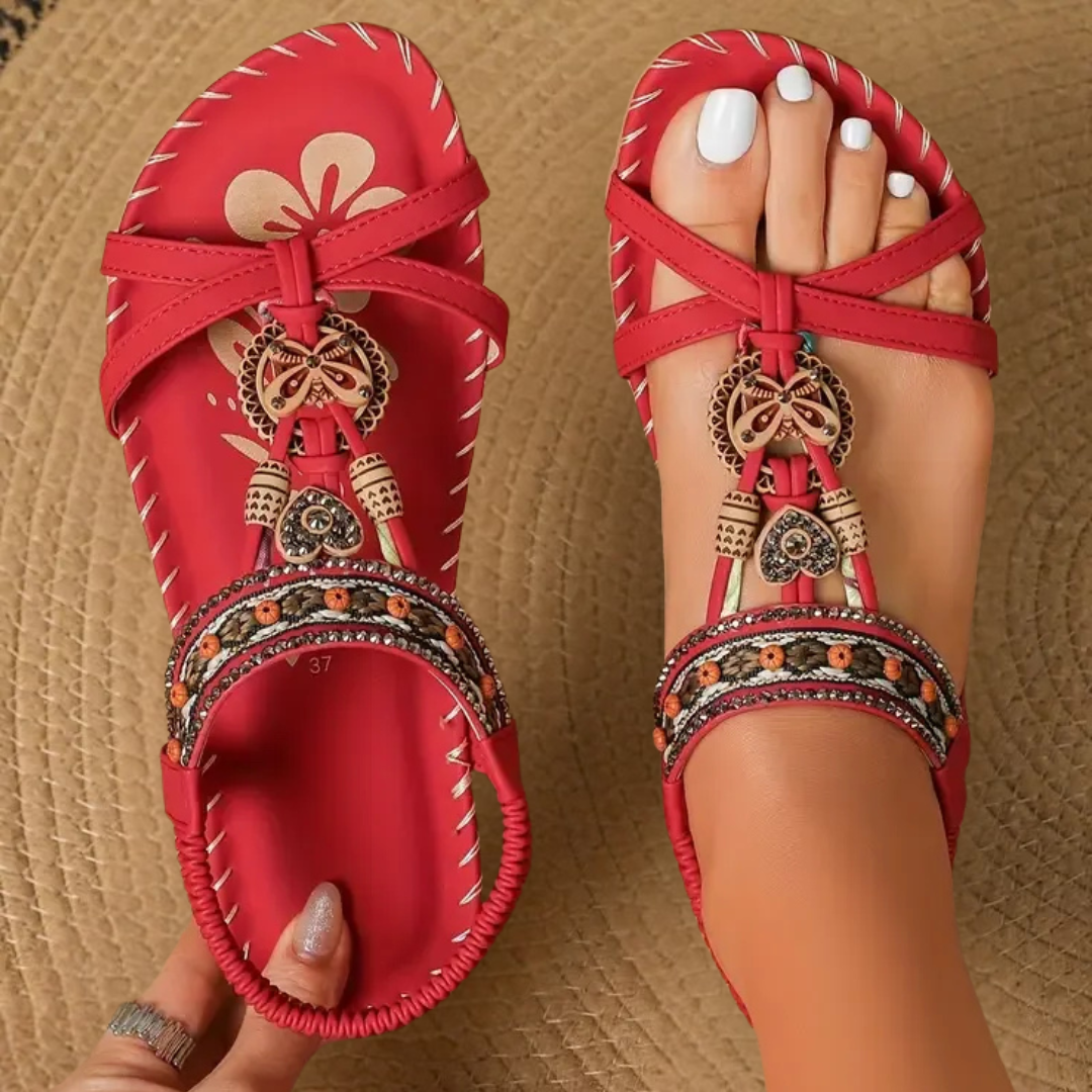 Seraphina Wycliffe | Boho Beaded Orthopedic Flat Sandals in Teal
