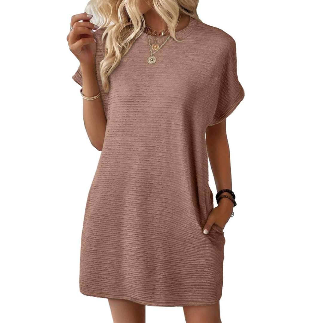 Rosalinde Wentmoor | Hot Pink Ribbed Crew Neck Mini T-Shirt Dress