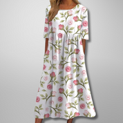Aurelie Vosclaire | Blue Floral Midi Dress with 3/4 Sleeves