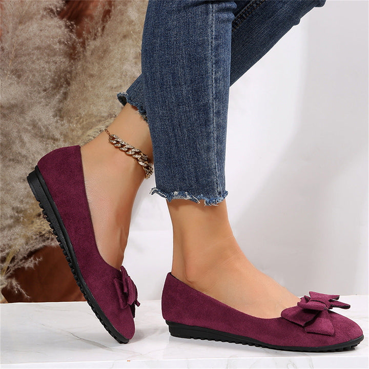 Annelise Devereaux | Olive Green Suede Bow Ballet Flats