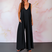 Elowen Faircastle | Black Sleeveless Wide Leg Jumpsuit with Pockets