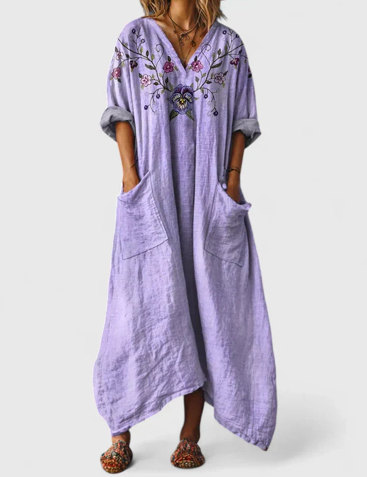 Eleonore Castlewood | Bohemian Ethnic Print Maxi Dress with Pockets