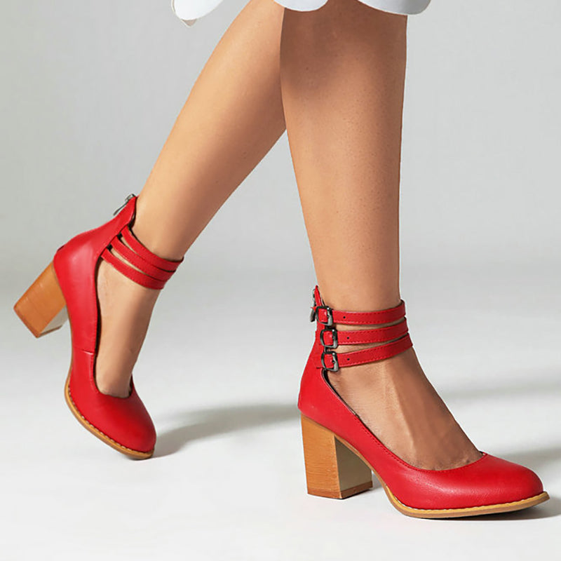 Mathilde Renoncourt | Tan Block Heel with Double Ankle Strap
