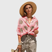 Corinne Valmont | White Gold Embroidered Button-Up Blouse