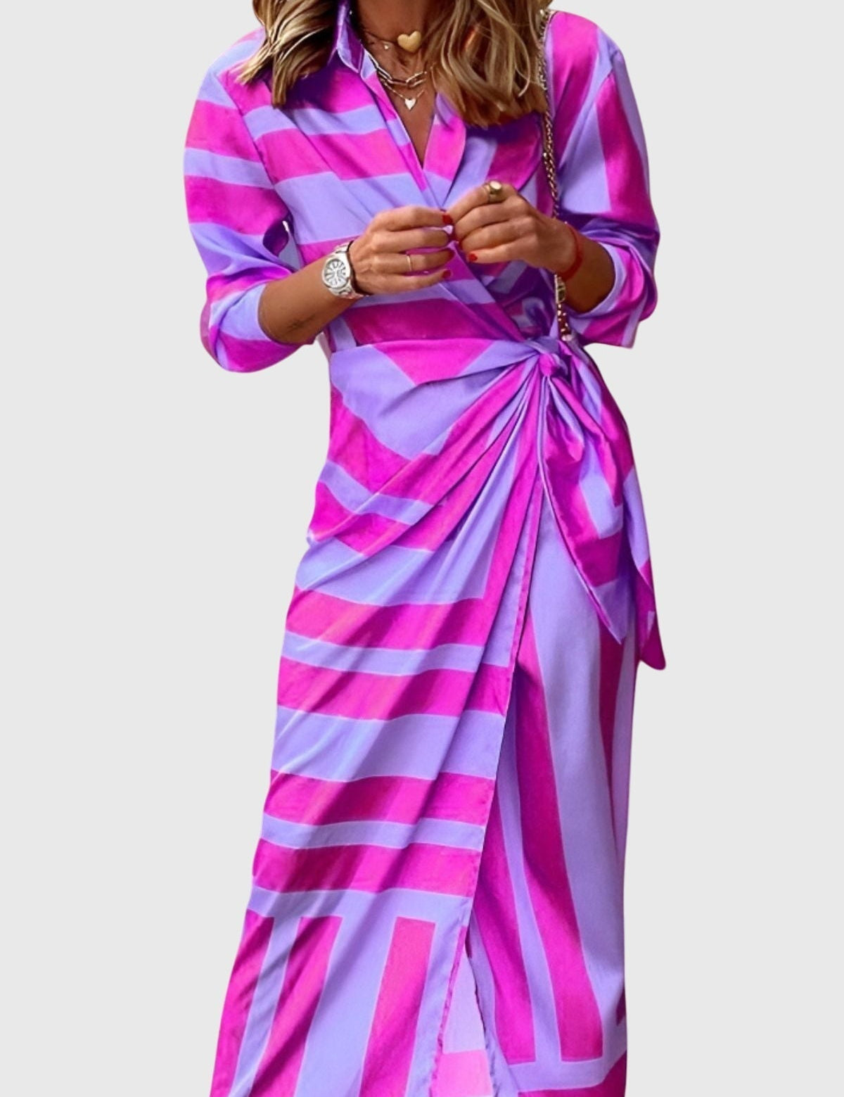 Ottilie Sancerre | Orange & Pink Geometric Print Wrap Midi Dress