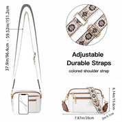Elaine Beausoleil | White Faux Leather Crossbody Bag with Floral Strap