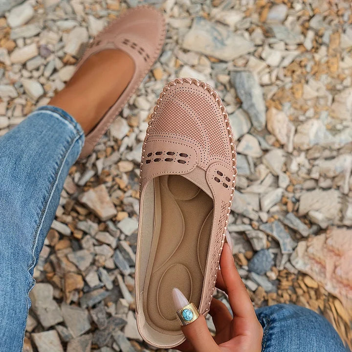 Camille Velthorpe | Beige Perforated Slip-On Comfort Flats