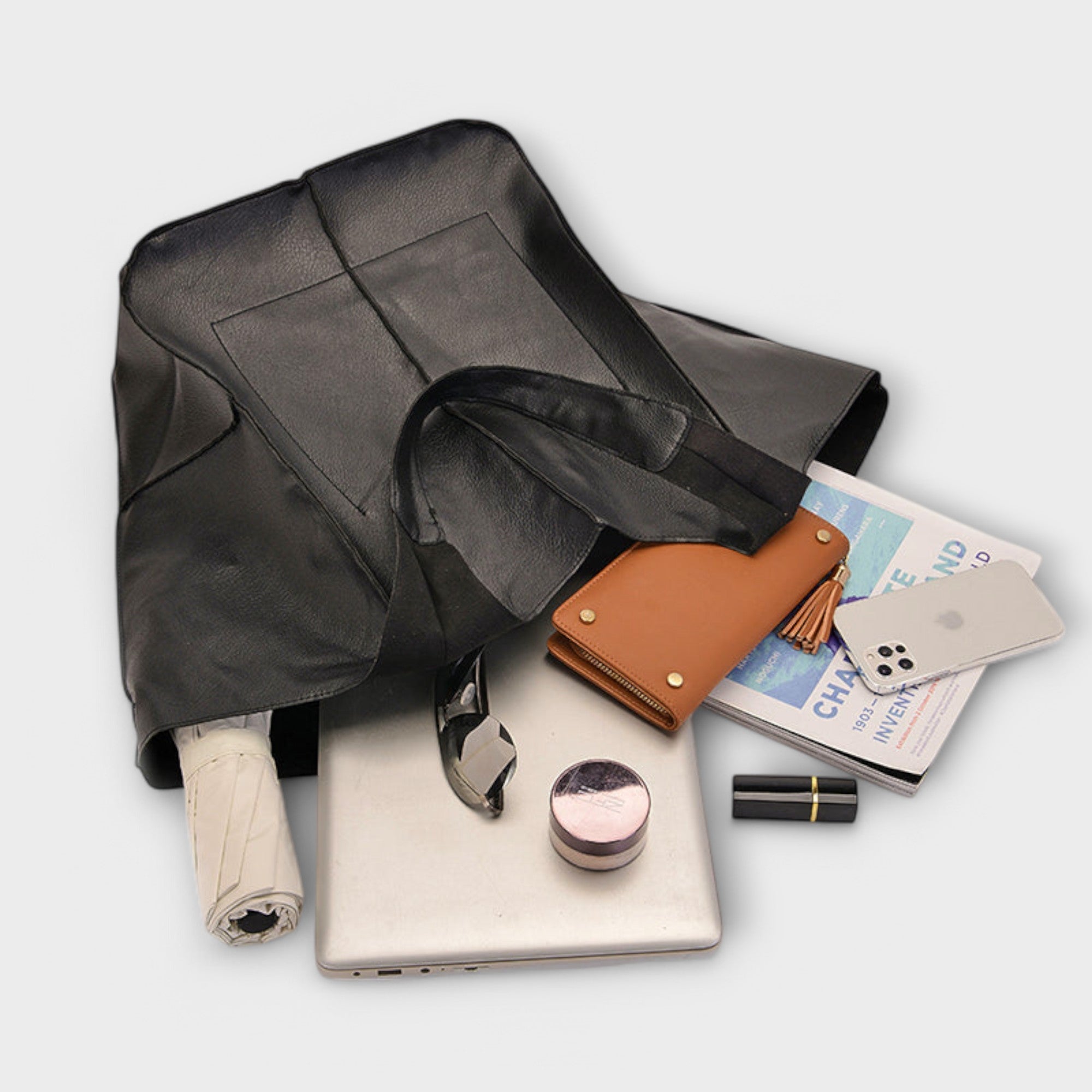 Cordelia Ashworth | Spacious Black Faux Leather Tote Bag