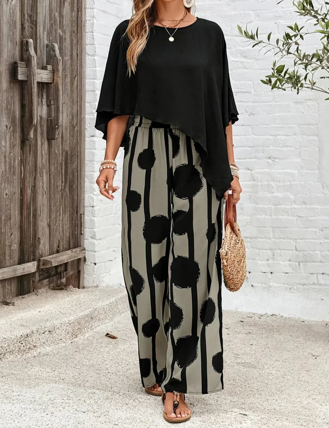 Mirella Fontcombe | Batwing Top & Wide Leg Print Pants Matching Set