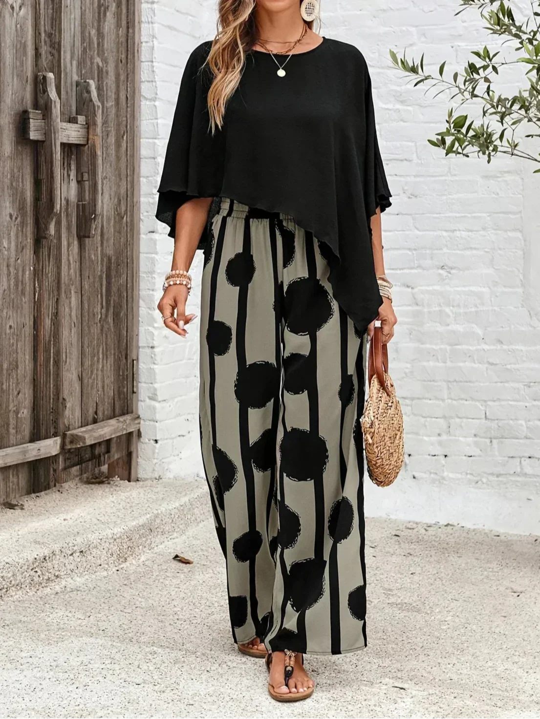 Mirella Fontcombe | Batwing Top & Wide Leg Print Pants Matching Set