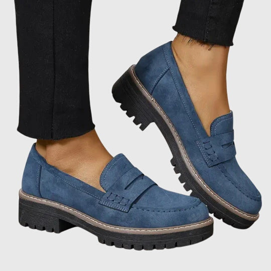 Clarisse Dunmore | Black Suede Platform Penny Loafers