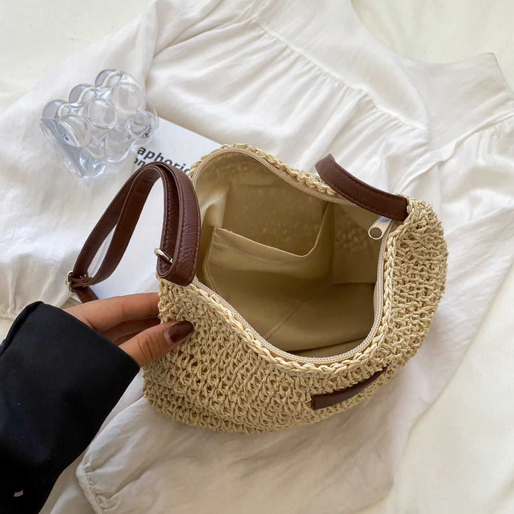 Fleur Pemberton | Woven Straw Shoulder Bag in Natural Beige