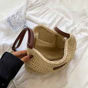 Fleur Pemberton | Woven Straw Shoulder Bag in Natural Beige