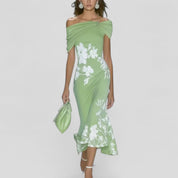 Eliane Duvernet | Green Floral Off-Shoulder Midi Dress