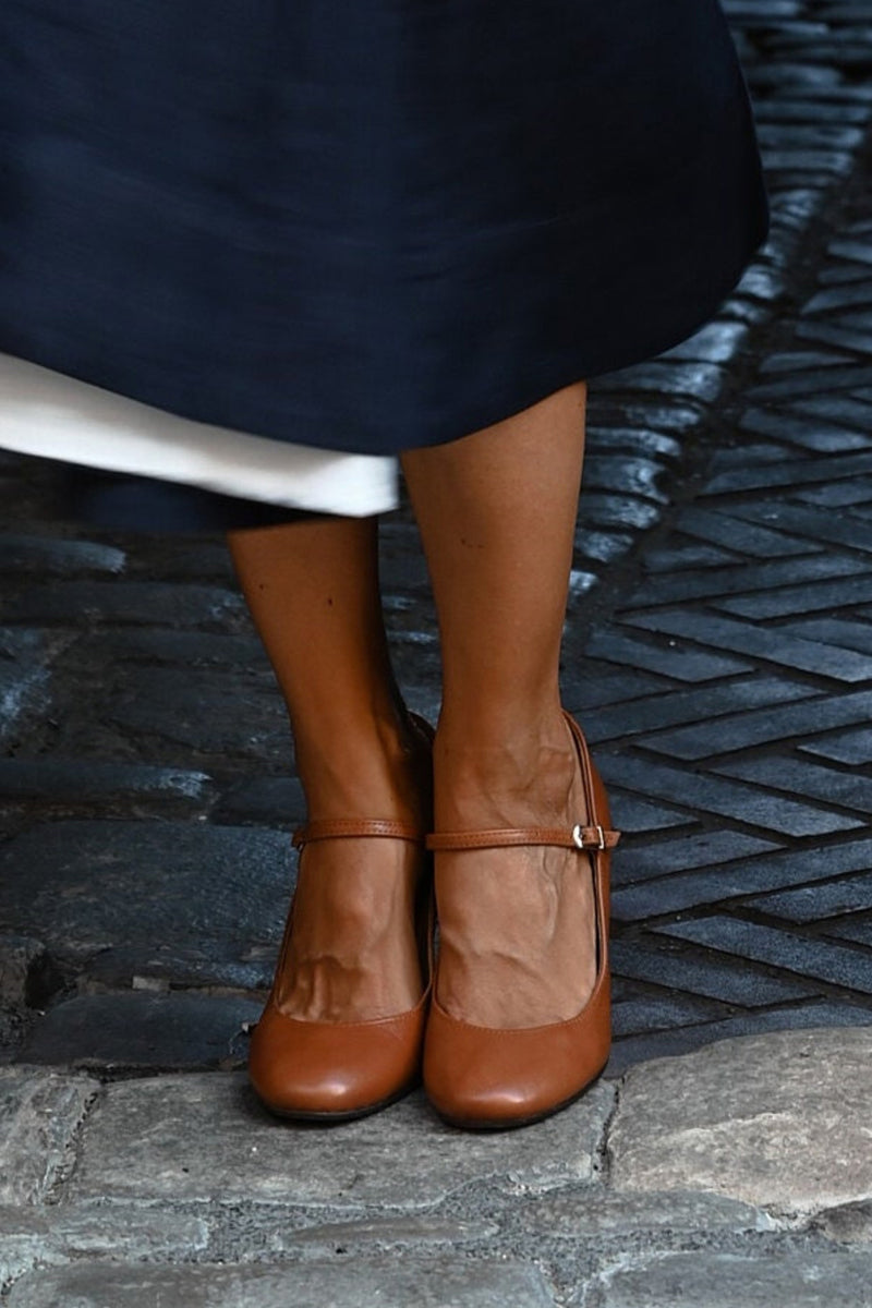 Lisette Beauregard | Mary Jane Block Heel Pump in Tan Leather