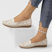 Perrine Galveston | White Hollow-Cut Slip-On Flat Loafers