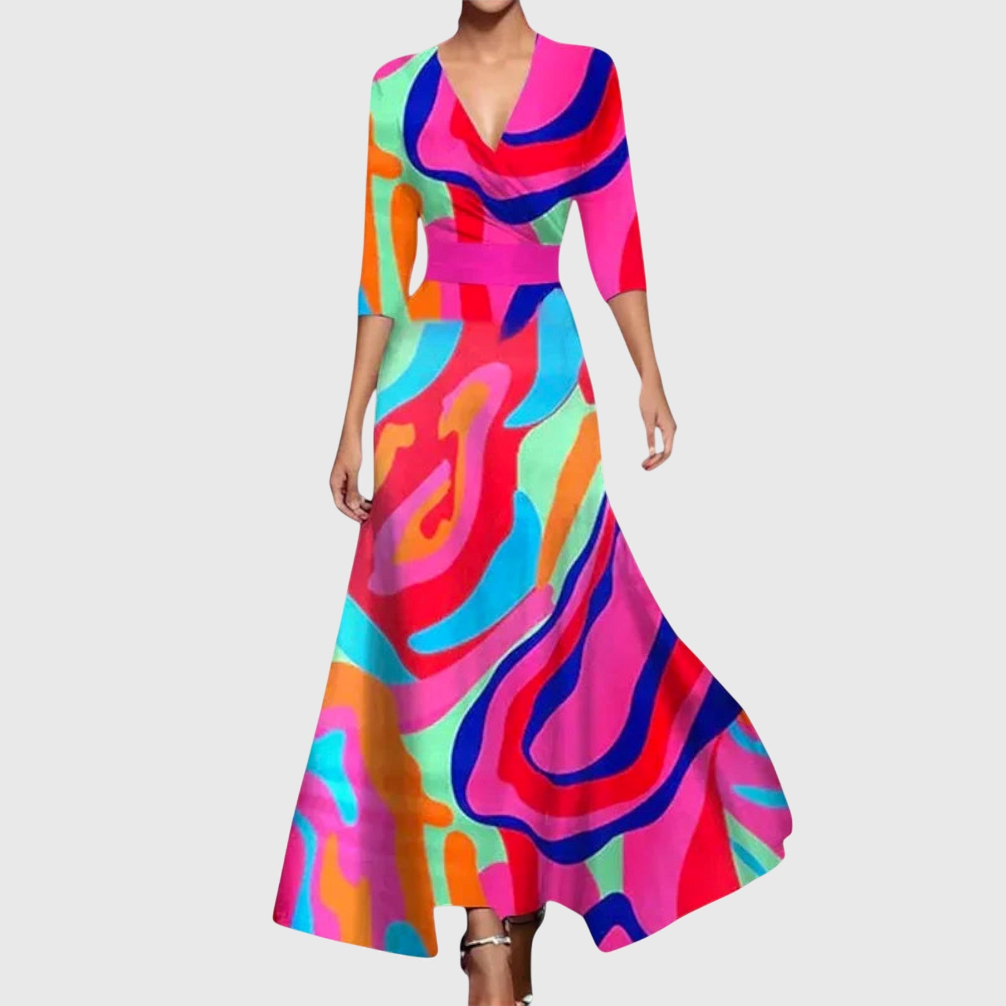 Genevieve Rosafort | Floral Maxi Wrap Dress in Red & Blue