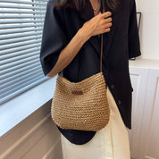 Fleur Pemberton | Woven Straw Shoulder Bag in Natural Beige