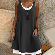 Marguerite Ashbourne | Sleeveless Scoop Neck Layered Mini Dress in Grey