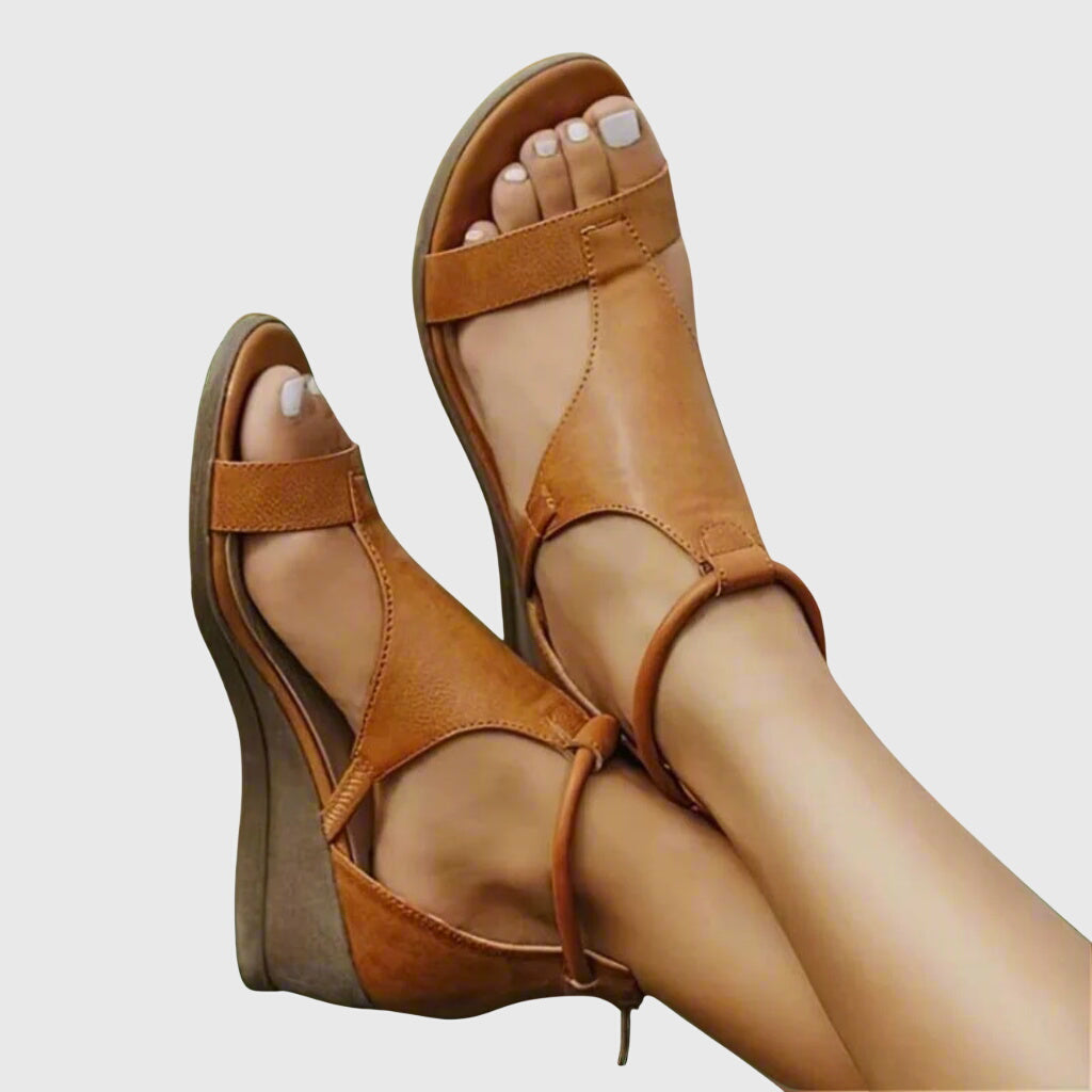 Céleste Darnborough | Rose Wedge Orthopedic Leather Sandals