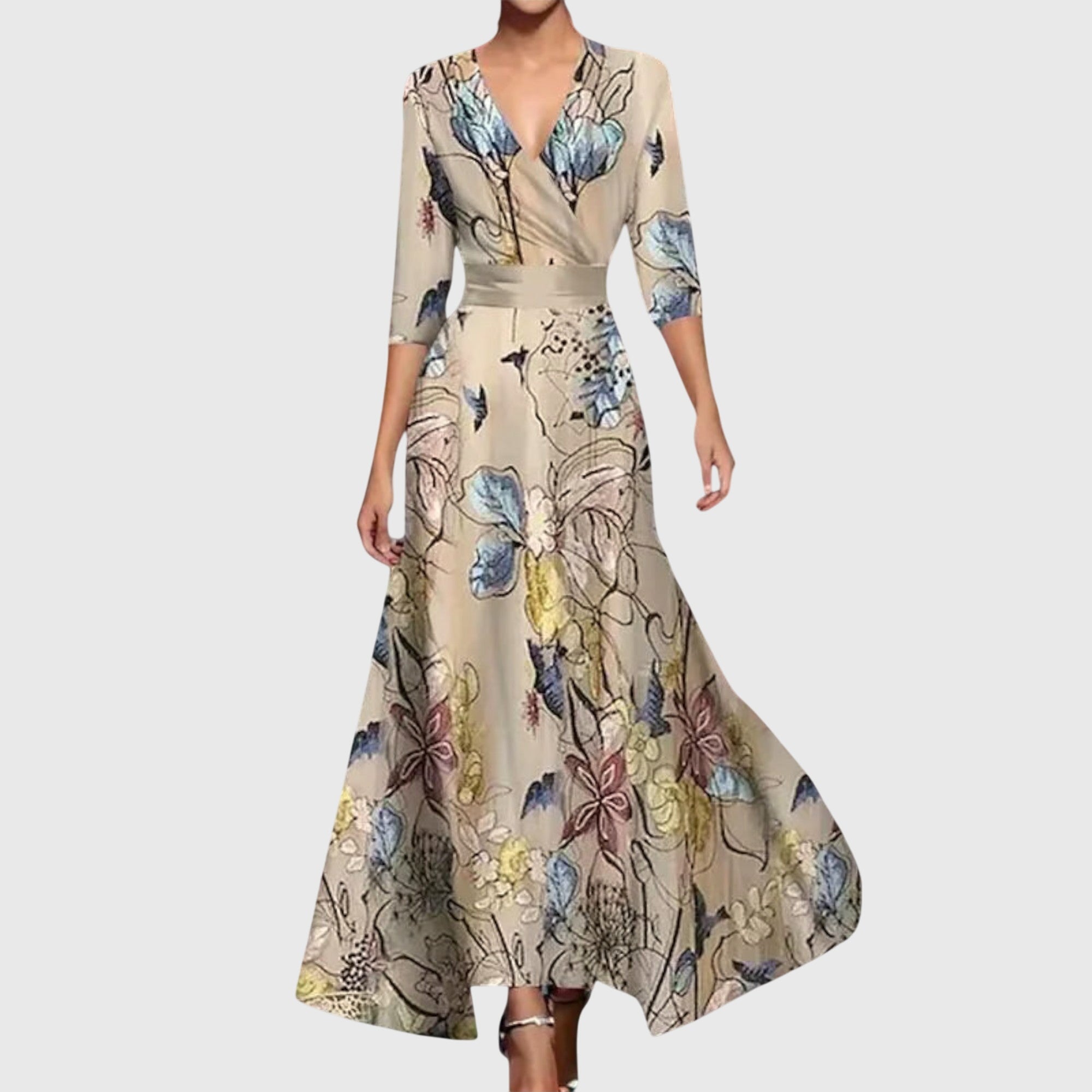 Genevieve Rosafort | Floral Maxi Wrap Dress in Red & Blue