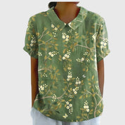 Colette Vaudrenne | Green Floral Print Short Sleeve Blouse