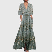 Eleanora Whitvale | White & Navy Floral Maxi Dress V-Neck