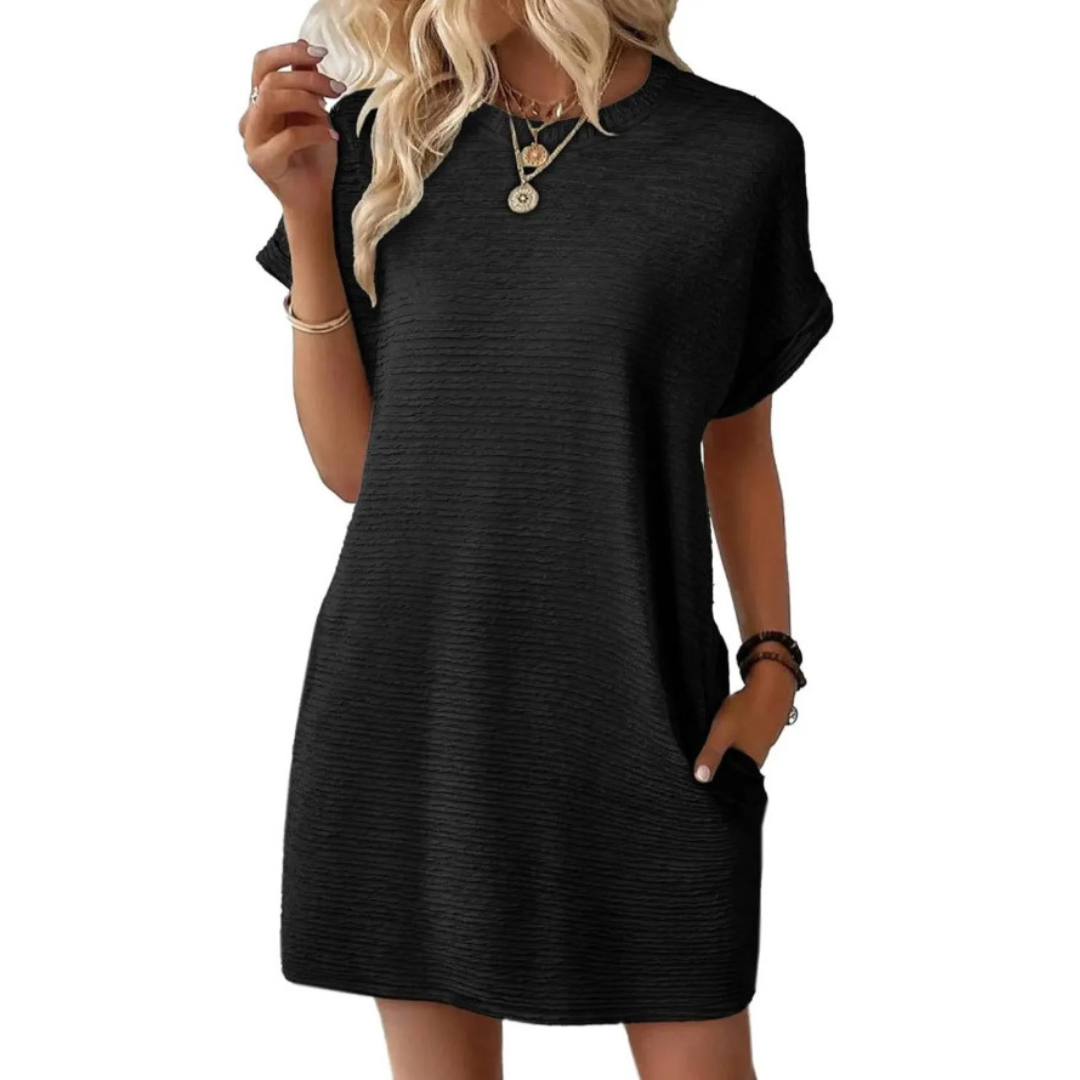 Rosalinde Wentmoor | Hot Pink Ribbed Crew Neck Mini T-Shirt Dress