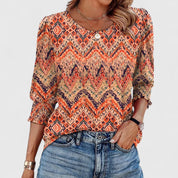 Corinthia Velbray | White Smocked Cuff 3/4 Sleeve Crew Neck Top