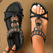 Seraphina Wycliffe | Boho Beaded Orthopedic Flat Sandals in Teal