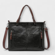Beatrice Wyndmere | Brown Faux Leather Tote Bag with Front Pockets