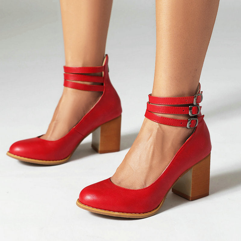 Mathilde Renoncourt | Tan Block Heel with Double Ankle Strap