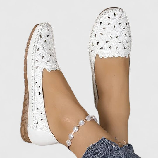 Perrine Galveston | White Hollow-Cut Slip-On Flat Loafers