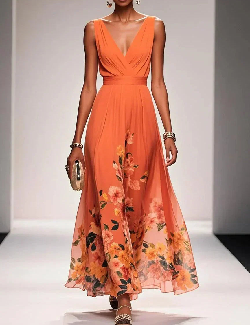 Venetia Somerleigh | Light Blue Floral Maxi V-Neck Dress