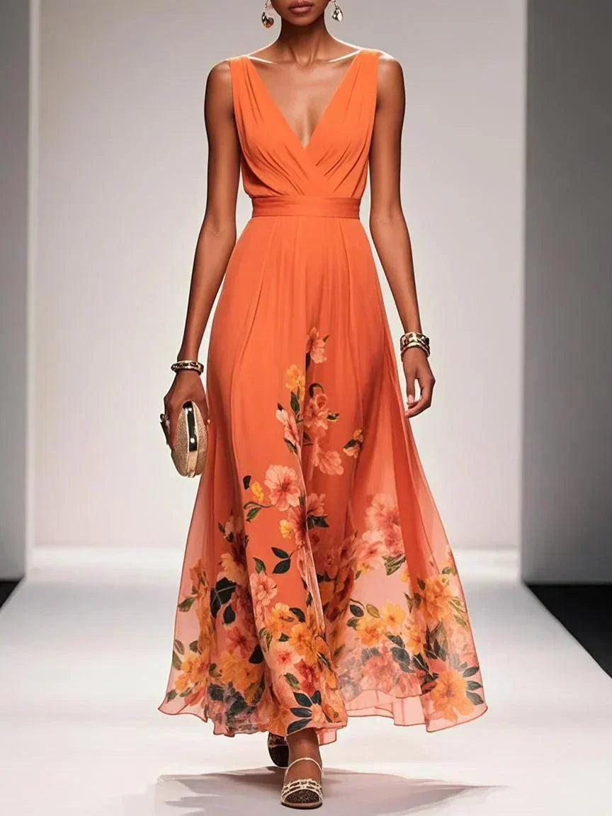 Venetia Somerleigh | Light Blue Floral Maxi V-Neck Dress
