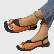 Celeste Montvaux | Square Toe Colorblock Slip-On Flat Sandals