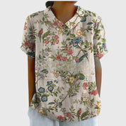 Colette Vaudrenne | Green Floral Print Short Sleeve Blouse
