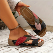 Natasha Bellemore | Colorblock Leaf Appliqué Slip-On Wedge Sandals