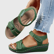 Margaux Ellison | Red Orthopedic Wedge Sandals with Hook-and-Loop Strap