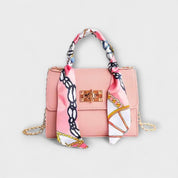 Juliette Moreau | Black Structured Handbag with Scarf Handle & Gold Chain
