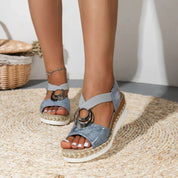 Améline Castleford | Beige Platform Espadrille Sandals with Buckle
