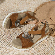 Améline Castleford | Beige Platform Espadrille Sandals with Buckle